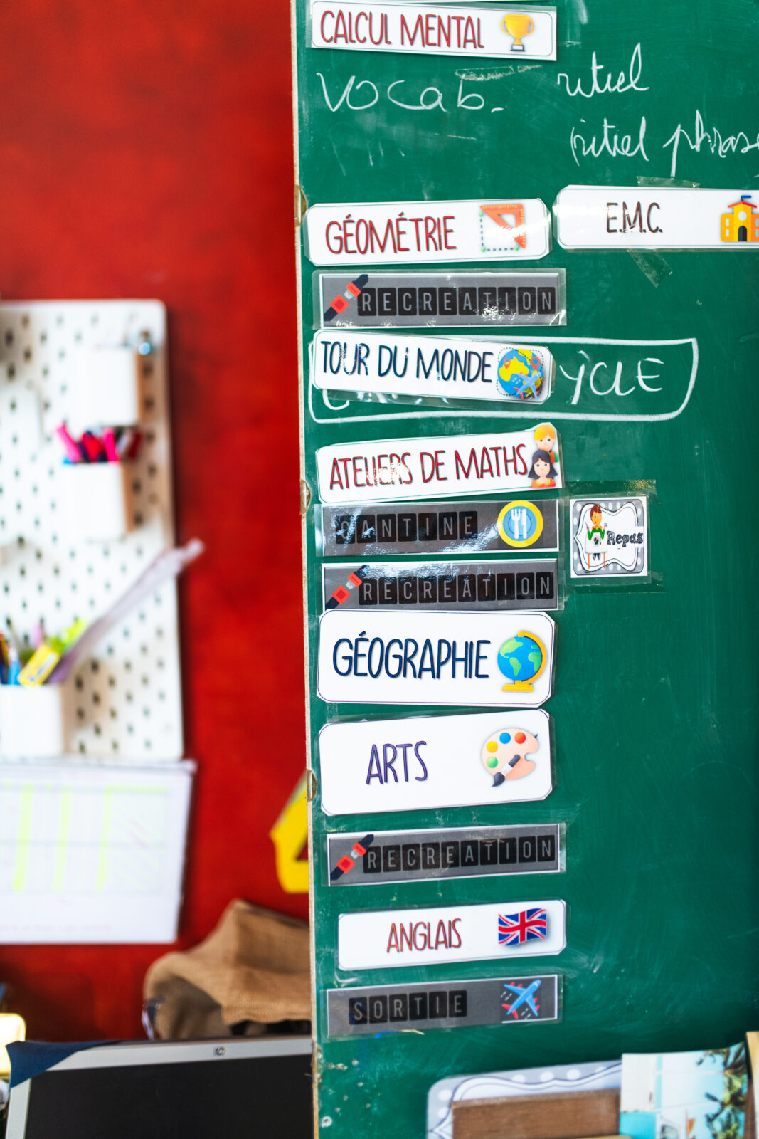 Tableau d'une salle de classe représentant la pédagogie par projets de l'école Arborescences Toulouse